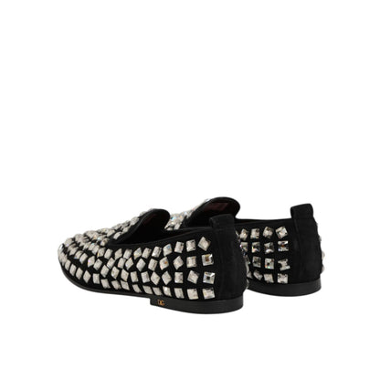 Dolce & Gabbana Black Suede Crystals Loafers Men Dress Shoes Dolce & Gabbana