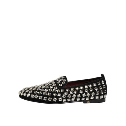 Dolce & Gabbana Black Suede Crystals Loafers Men Dress Shoes Dolce & Gabbana