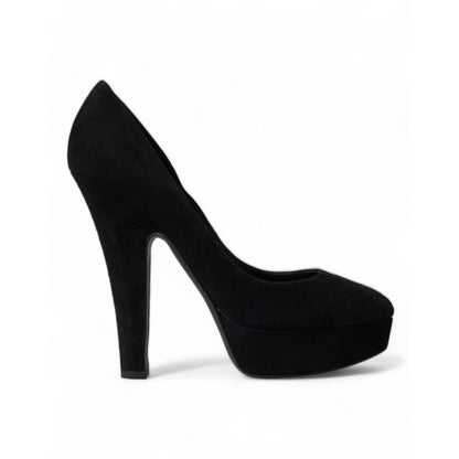 Dolce & Gabbana Black Suede Leather Platform Heel Pumps Shoes Dolce & Gabbana