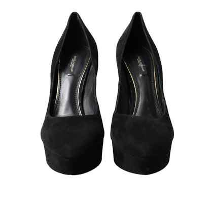 Dolce & Gabbana Black Suede Leather Platform Heel Pumps Shoes Dolce & Gabbana