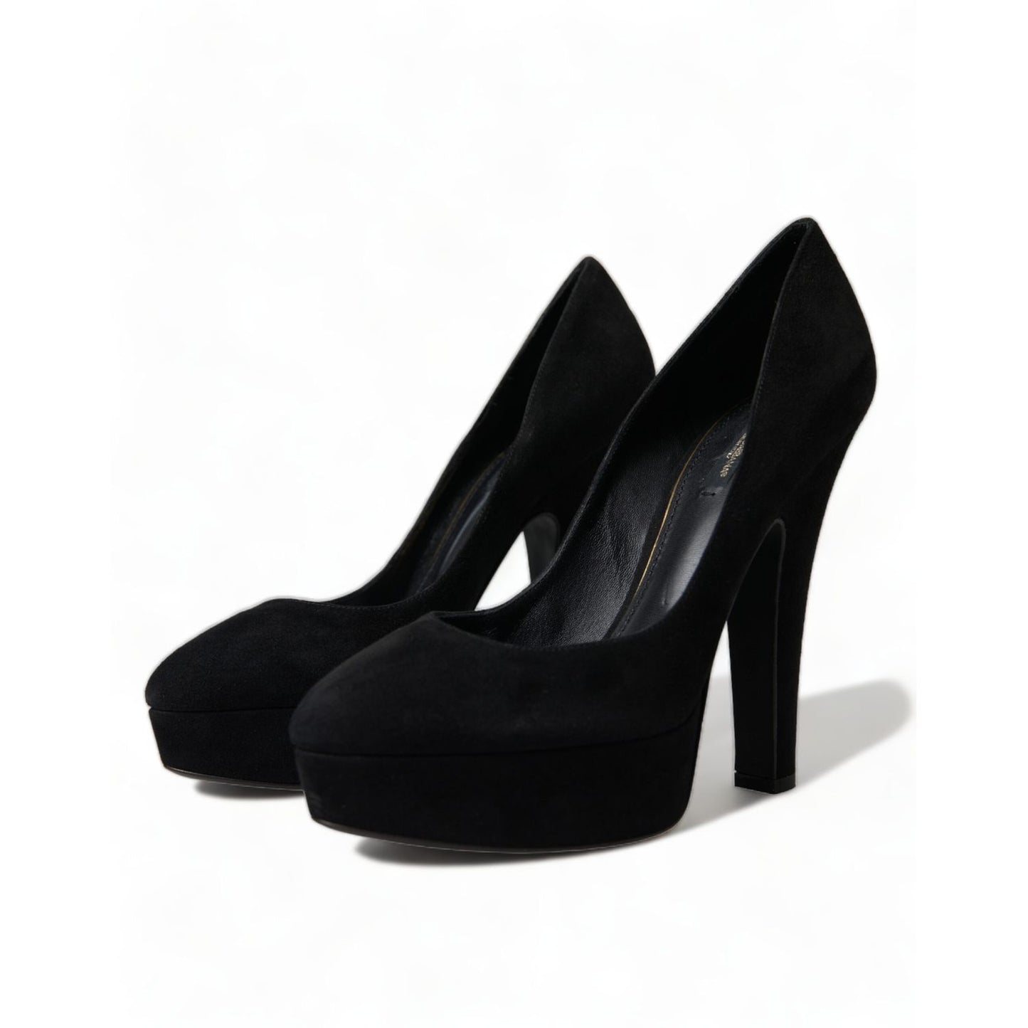 Dolce & Gabbana Black Suede Leather Platform Heel Pumps Shoes Dolce & Gabbana
