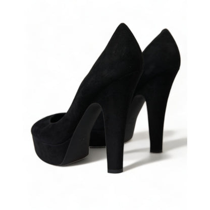 Dolce & Gabbana Black Suede Leather Platform Heel Pumps Shoes Dolce & Gabbana