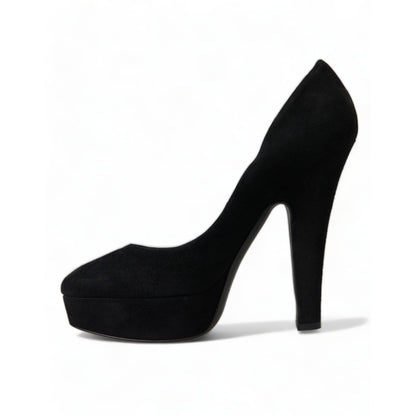 Dolce & Gabbana Black Suede Leather Platform Heel Pumps Shoes Dolce & Gabbana