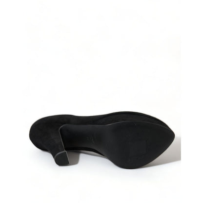 Dolce & Gabbana Black Suede Leather Platform Heel Pumps Shoes Dolce & Gabbana