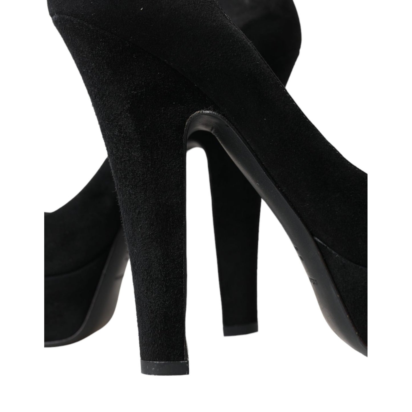 Dolce & Gabbana Black Suede Leather Platform Heel Pumps Shoes Dolce & Gabbana