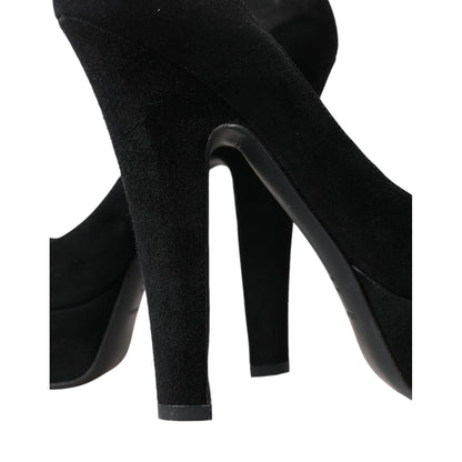 Dolce & Gabbana Black Suede Leather Platform Heel Pumps Shoes Dolce & Gabbana