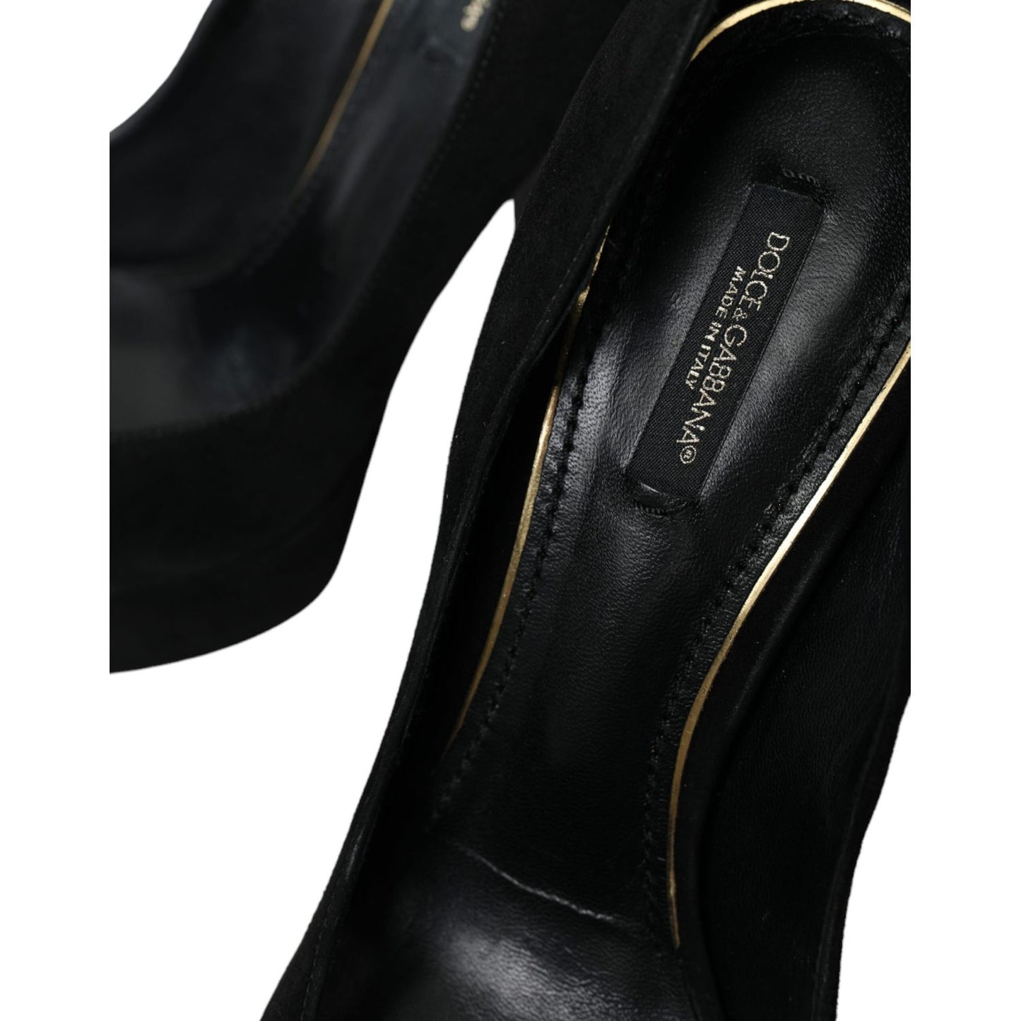 Dolce & Gabbana Black Suede Leather Platform Heel Pumps Shoes Dolce & Gabbana