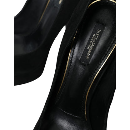 Dolce & Gabbana Black Suede Leather Platform Heel Pumps Shoes Dolce & Gabbana