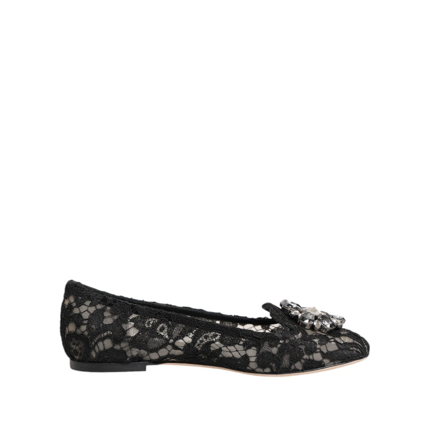 Dolce & Gabbana Black Taormina Lace Crystals Flats Shoes Dolce & Gabbana
