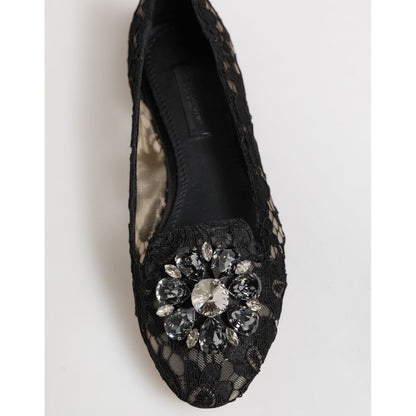 Dolce & Gabbana Black Taormina Lace Crystals Flats Shoes Dolce & Gabbana