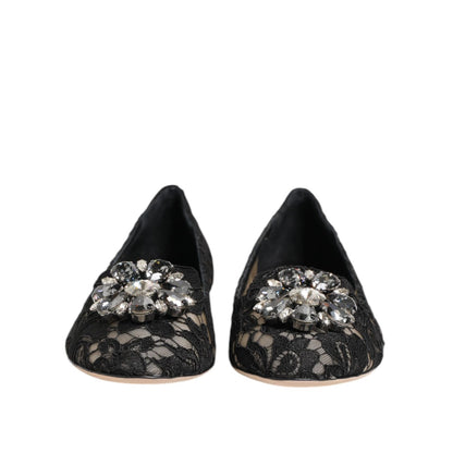 Dolce & Gabbana Black Taormina Lace Crystals Flats Shoes Dolce & Gabbana