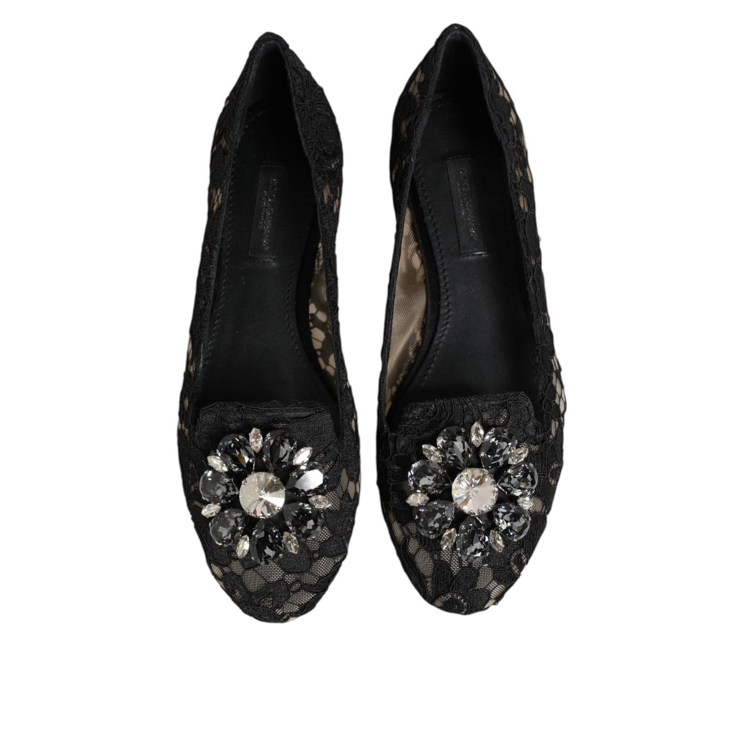 Dolce & Gabbana Black Taormina Lace Crystals Flats Shoes Dolce & Gabbana
