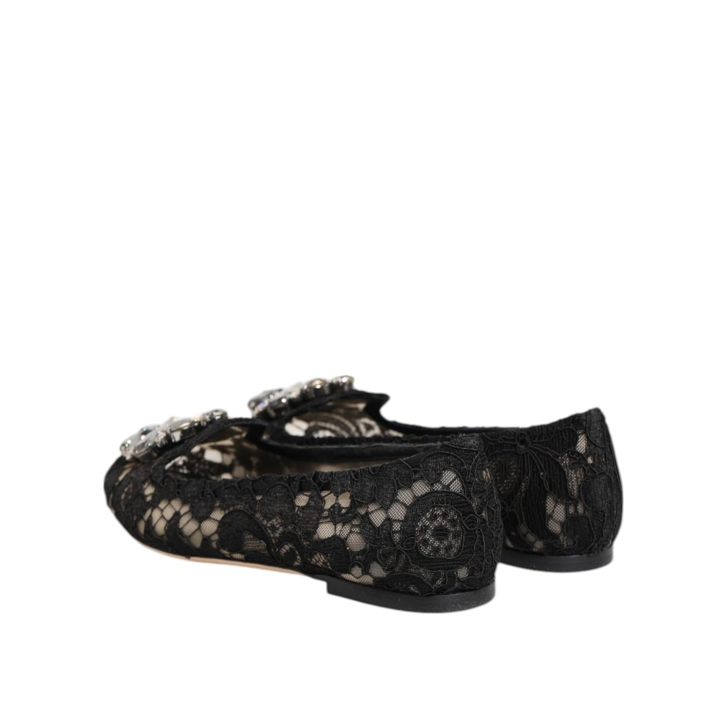 Dolce & Gabbana Black Taormina Lace Crystals Flats Shoes Dolce & Gabbana