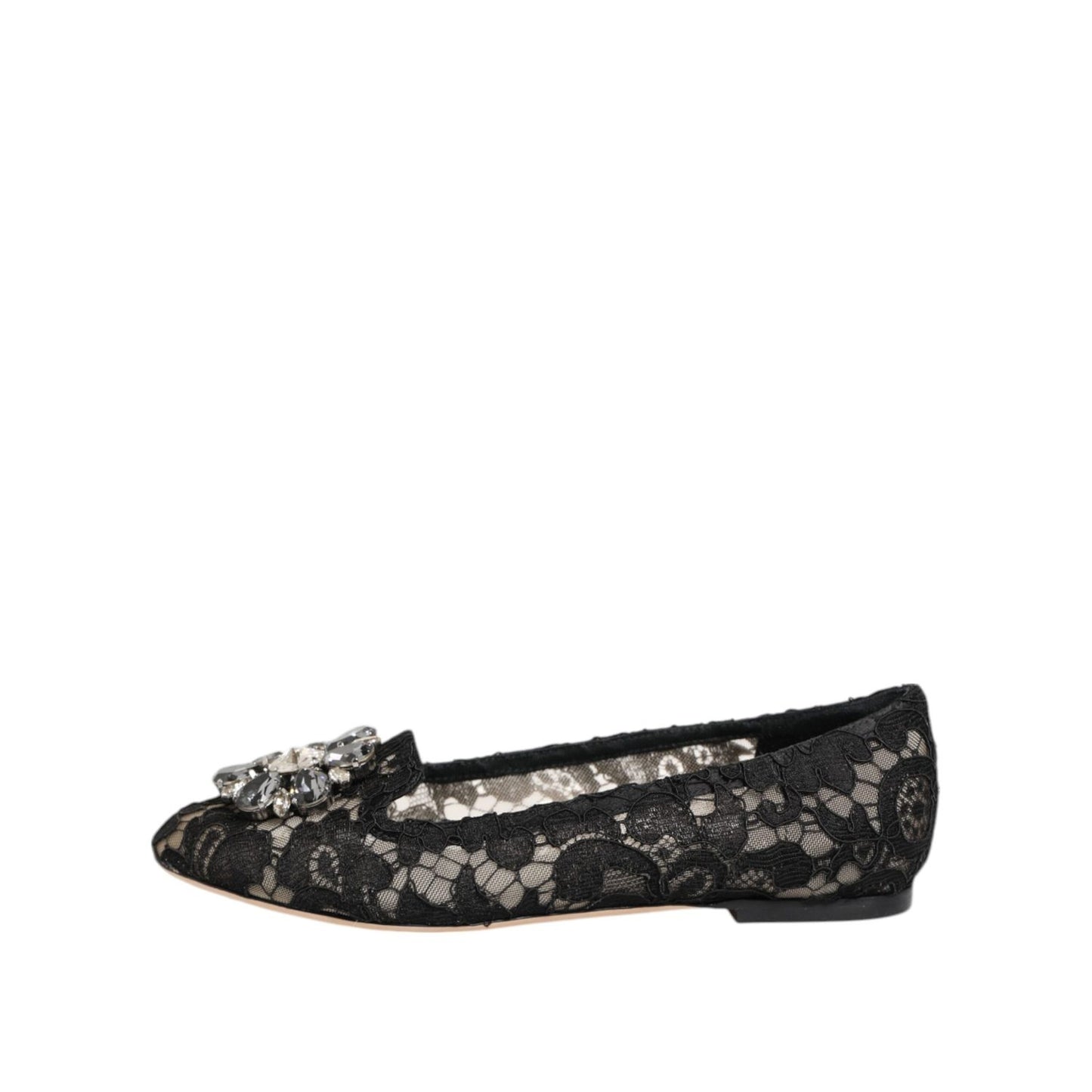 Dolce & Gabbana Black Taormina Lace Crystals Flats Shoes Dolce & Gabbana