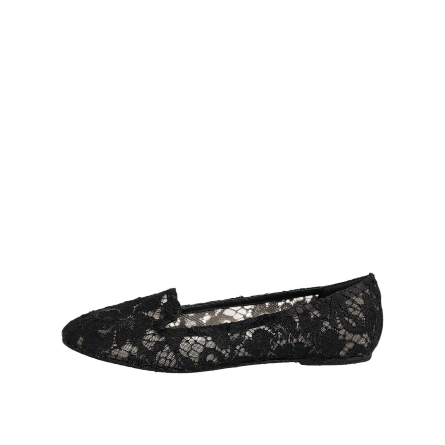 Dolce & Gabbana Black Taormina Lace Slip On Flats Shoes