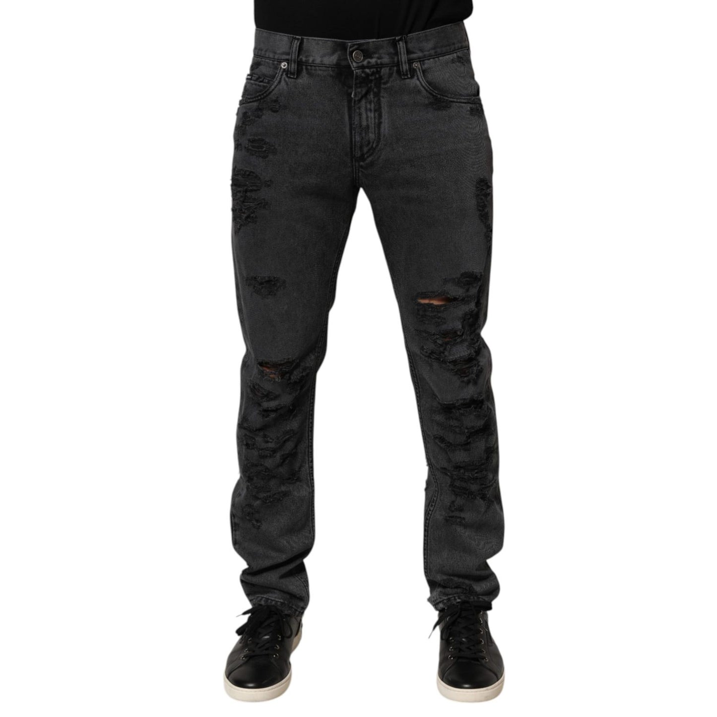 Dolce & Gabbana Black Tattered Skinny Cotton Men Denim Jeans Dolce & Gabbana