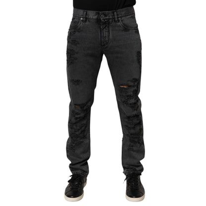 Dolce & Gabbana Black Tattered Skinny Cotton Men Denim Jeans Dolce & Gabbana