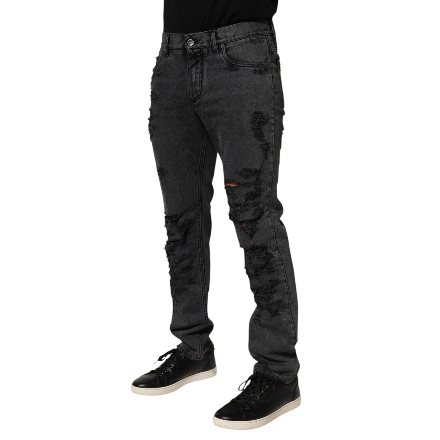 Dolce & Gabbana Black Tattered Skinny Cotton Men Denim Jeans Dolce & Gabbana