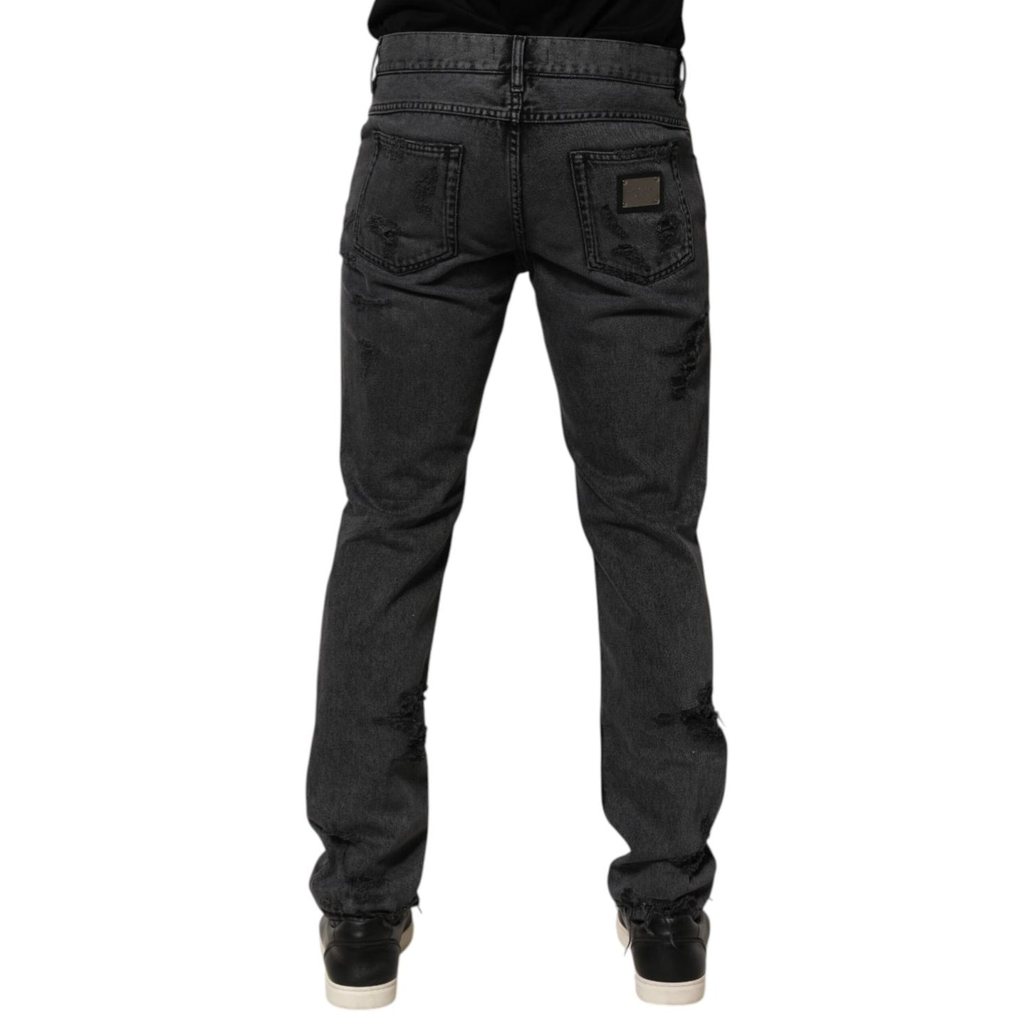 Dolce & Gabbana Black Tattered Skinny Cotton Men Denim Jeans Dolce & Gabbana