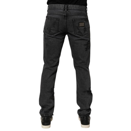 Dolce & Gabbana Black Tattered Skinny Cotton Men Denim Jeans Dolce & Gabbana