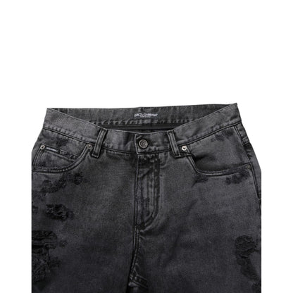 Dolce & Gabbana Black Tattered Skinny Cotton Men Denim Jeans Dolce & Gabbana