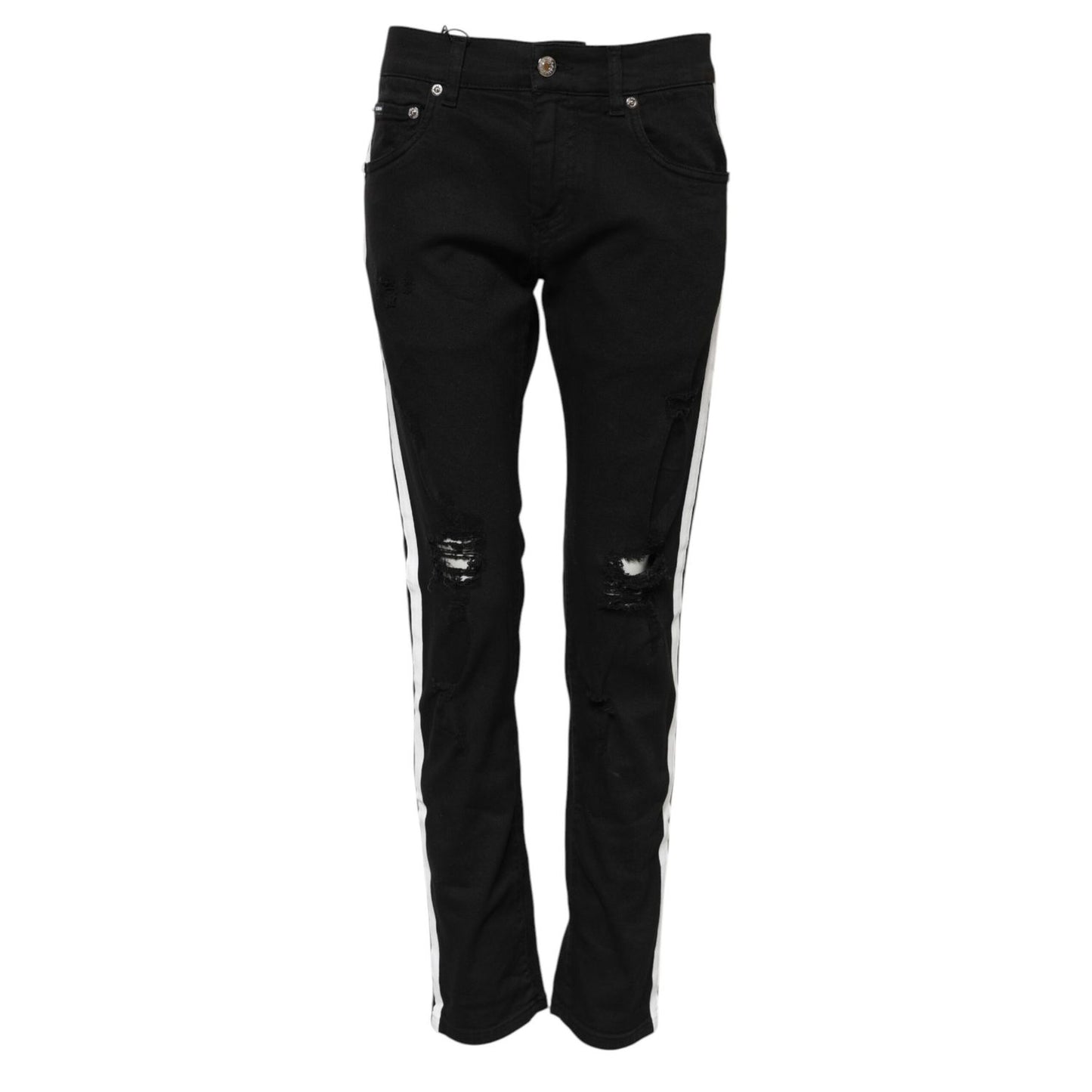 Dolce & Gabbana Black Tattered White Lining Skinny Denim Jeans Dolce & Gabbana