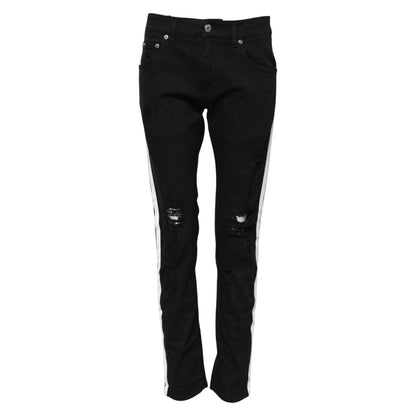 Dolce & Gabbana Black Tattered White Lining Skinny Denim Jeans Dolce & Gabbana