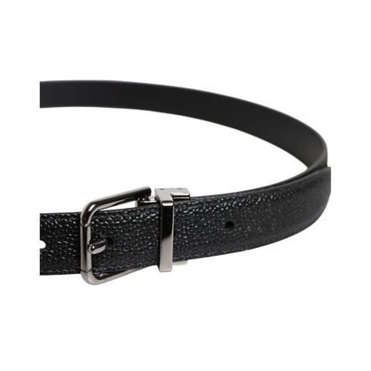 Dolce & Gabbana Black Textured Leather Silver Metal Buckle Men Belt