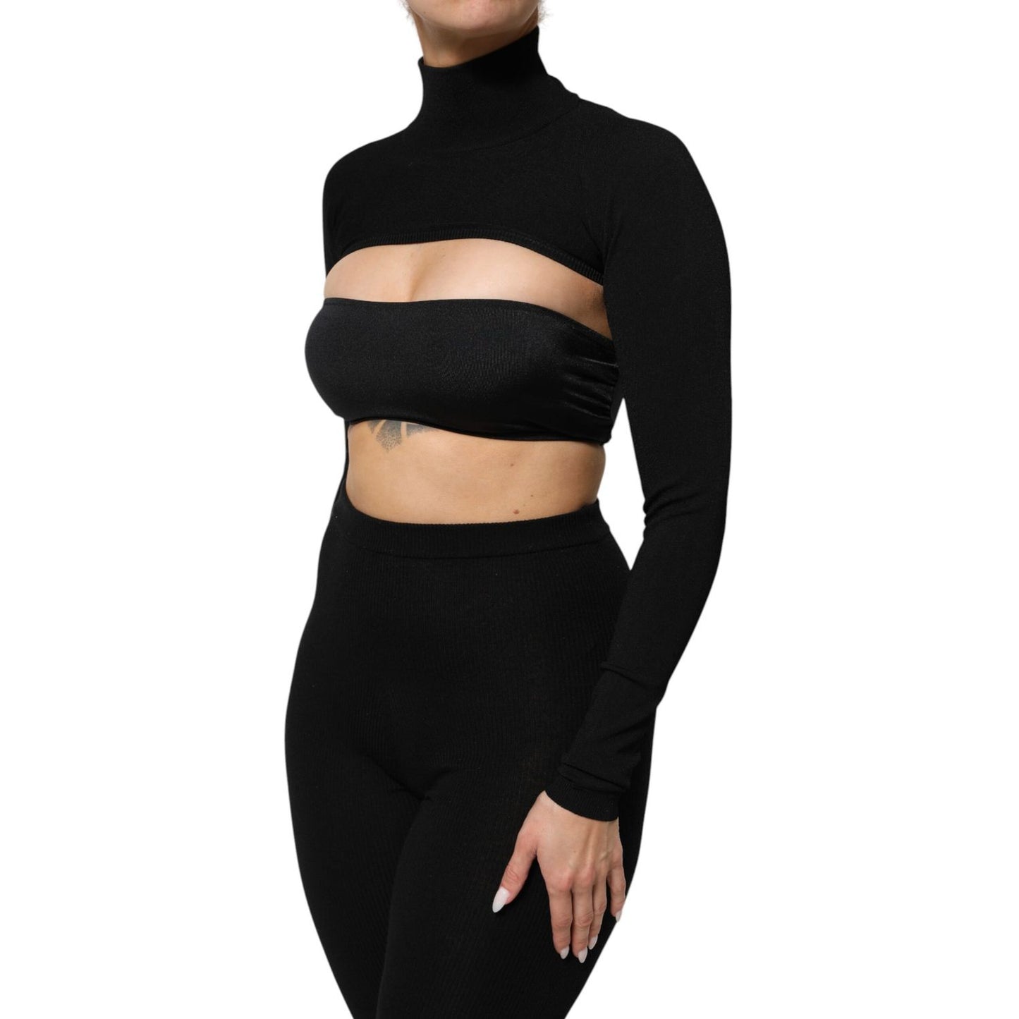 Dolce & Gabbana Black Viscose Turtle Neck Crop Pullover Top Dolce & Gabbana