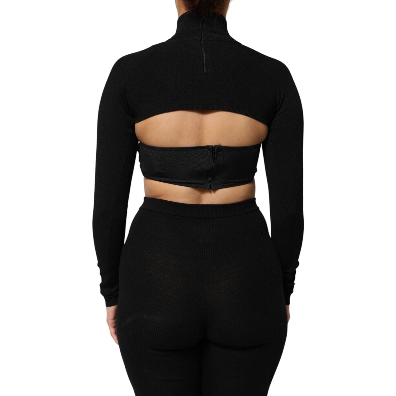 Dolce & Gabbana Black Viscose Turtle Neck Crop Pullover Top
