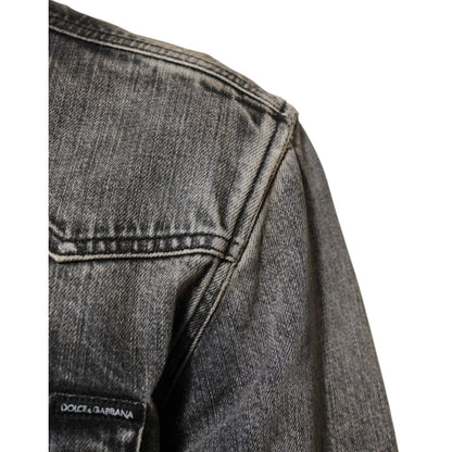 Dolce & Gabbana Black Washed Cotton Snap Long Sleeve Casual Shirt Dolce & Gabbana