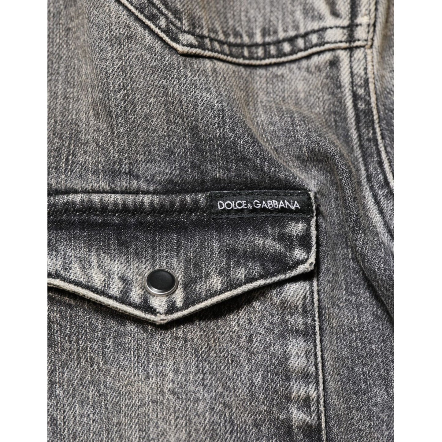 Dolce & Gabbana Black Washed Cotton Snap Long Sleeve Casual Shirt Dolce & Gabbana