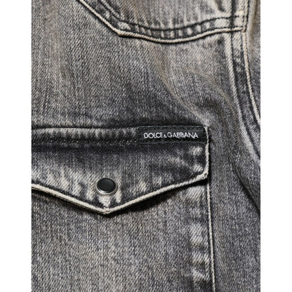 Dolce & Gabbana Black Washed Cotton Snap Long Sleeve Casual Shirt Dolce & Gabbana