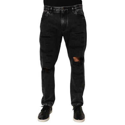 Dolce & Gabbana Black Washed Ripped Loose Cotton Denim Jeans Dolce & Gabbana