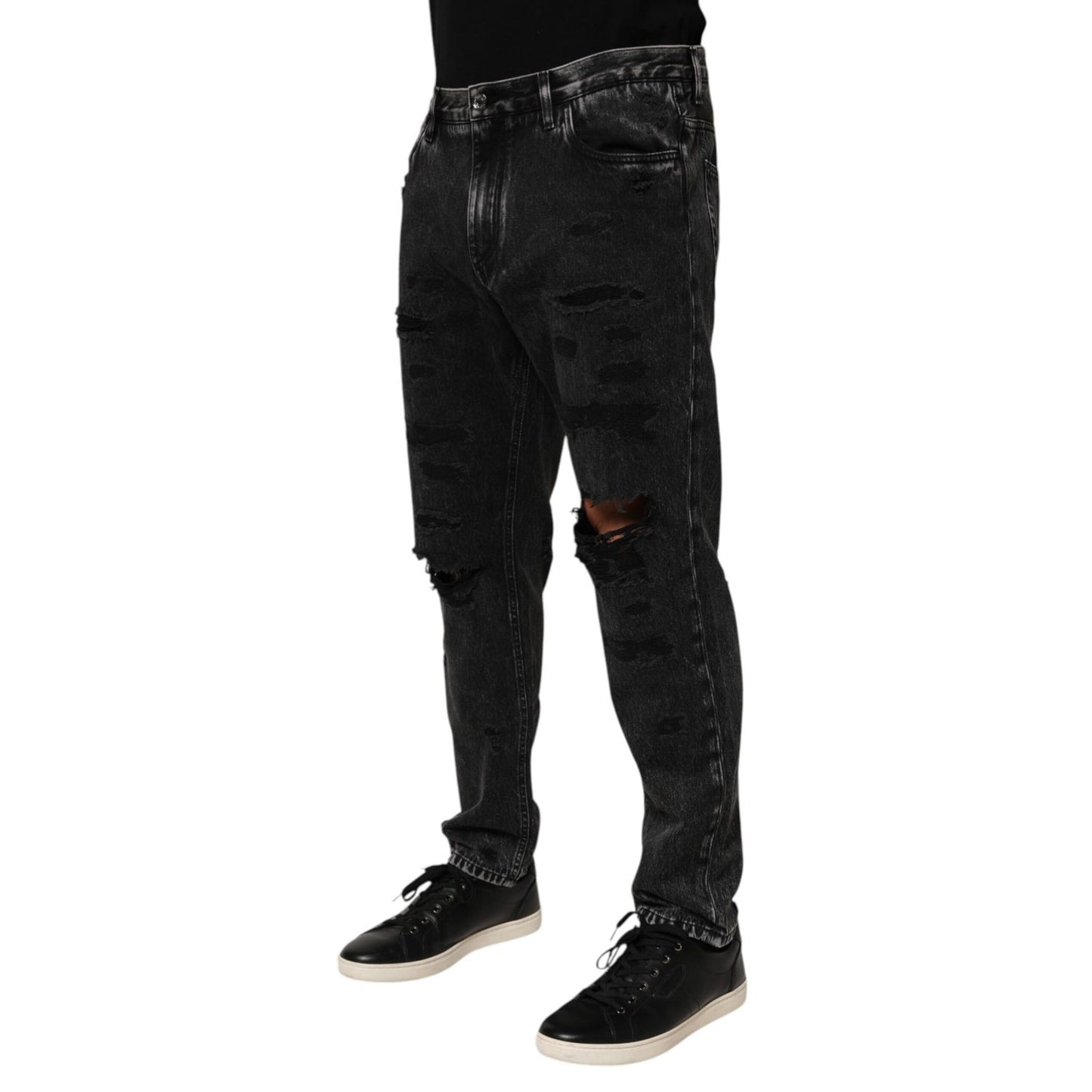 Dolce & Gabbana Black Washed Ripped Loose Cotton Denim Jeans Dolce & Gabbana