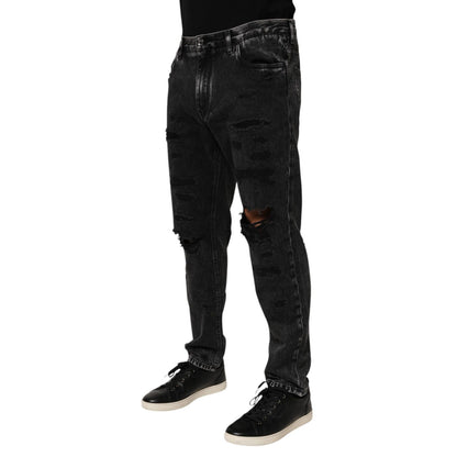 Dolce & Gabbana Black Washed Ripped Loose Cotton Denim Jeans Dolce & Gabbana