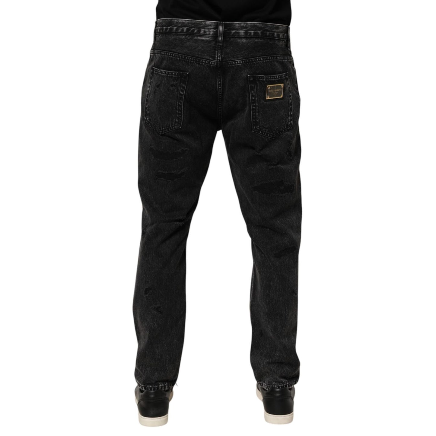 Dolce & Gabbana Black Washed Ripped Loose Cotton Denim Jeans Dolce & Gabbana