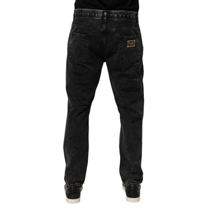 Dolce & Gabbana Black Washed Ripped Loose Cotton Denim Jeans Dolce & Gabbana