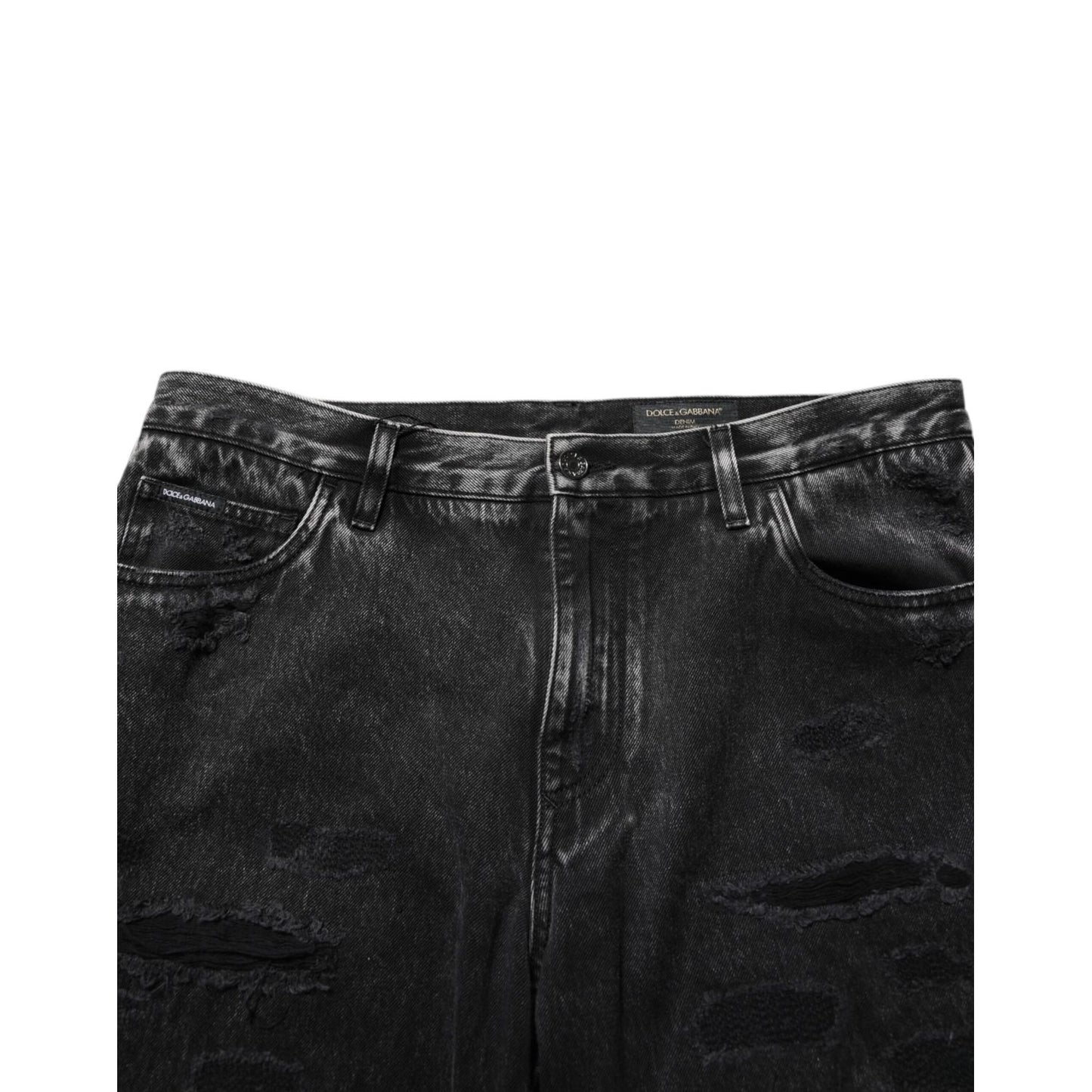 Dolce & Gabbana Black Washed Ripped Loose Cotton Denim Jeans Dolce & Gabbana