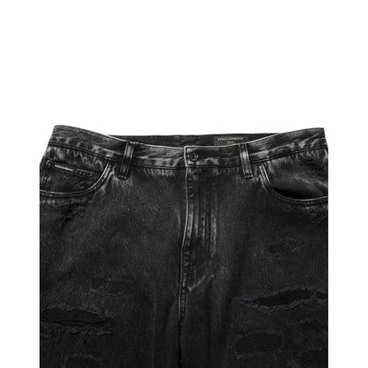 Dolce & Gabbana Black Washed Ripped Loose Cotton Denim Jeans Dolce & Gabbana