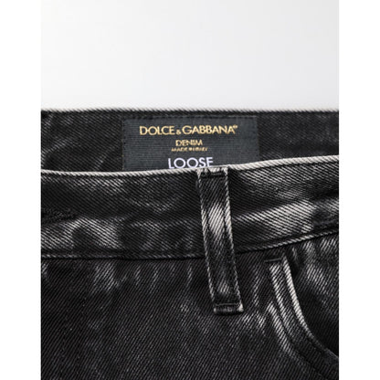 Dolce & Gabbana Black Washed Ripped Loose Cotton Denim Jeans Dolce & Gabbana