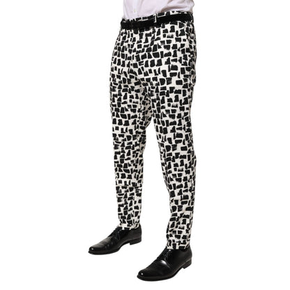 Dolce & Gabbana Black White Abstract Print Cotton Blend Pants Dolce & Gabbana