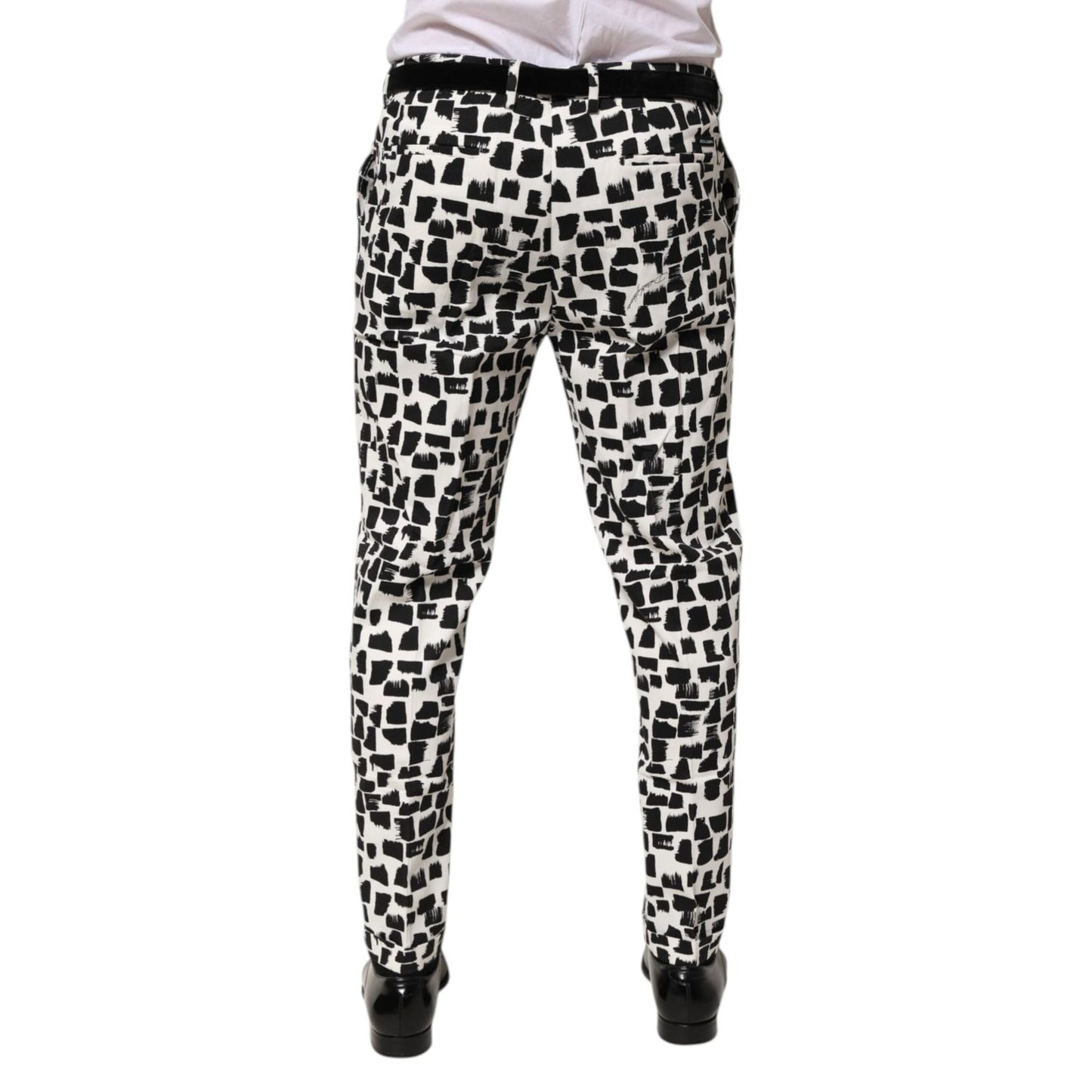 Dolce & Gabbana Black White Abstract Print Cotton Blend Pants Dolce & Gabbana