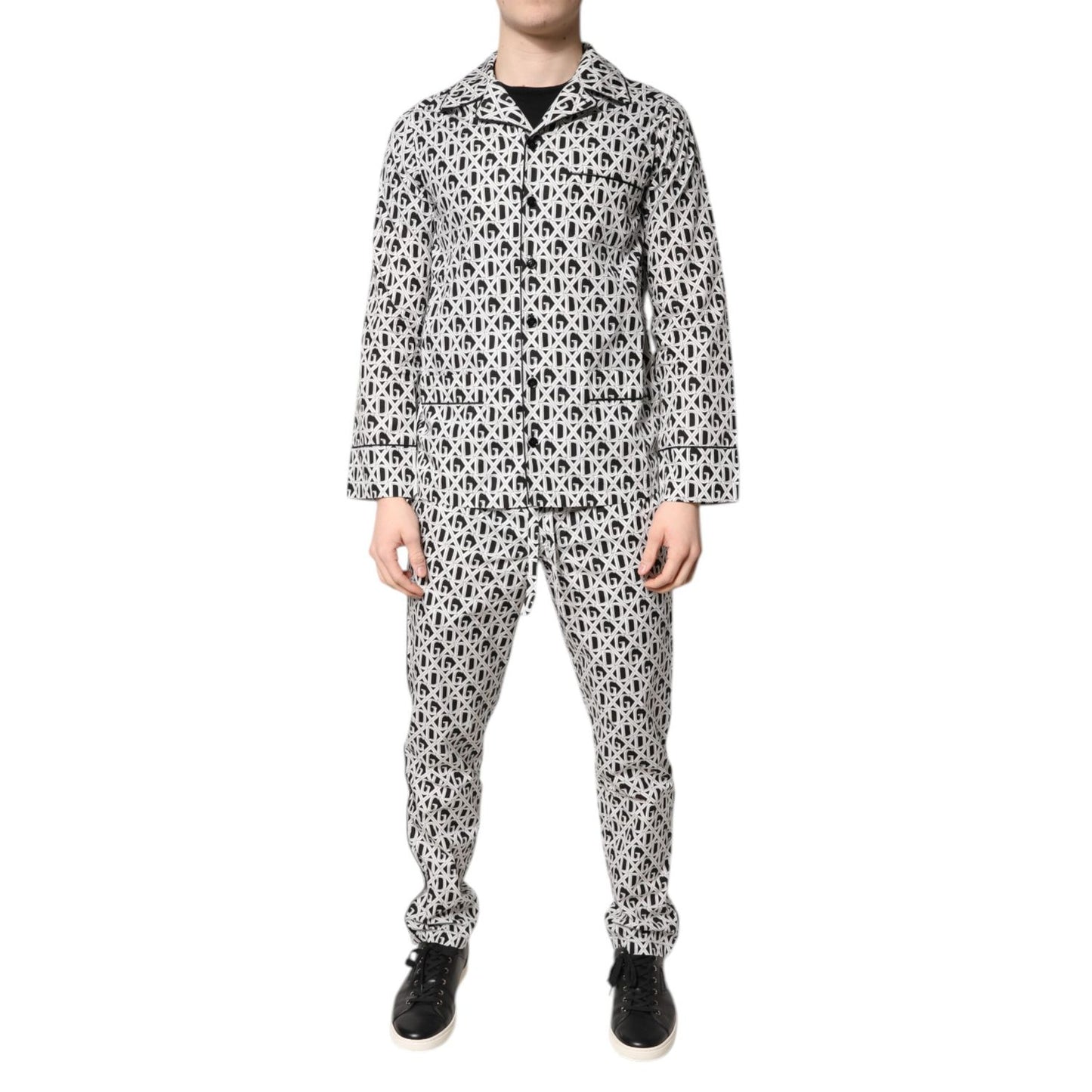 Dolce & Gabbana Black White DG Print Cotton Pajama Set Sleepwear Dolce & Gabbana