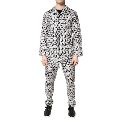 Dolce & Gabbana Black White DG Print Cotton Pajama Set Sleepwear Dolce & Gabbana