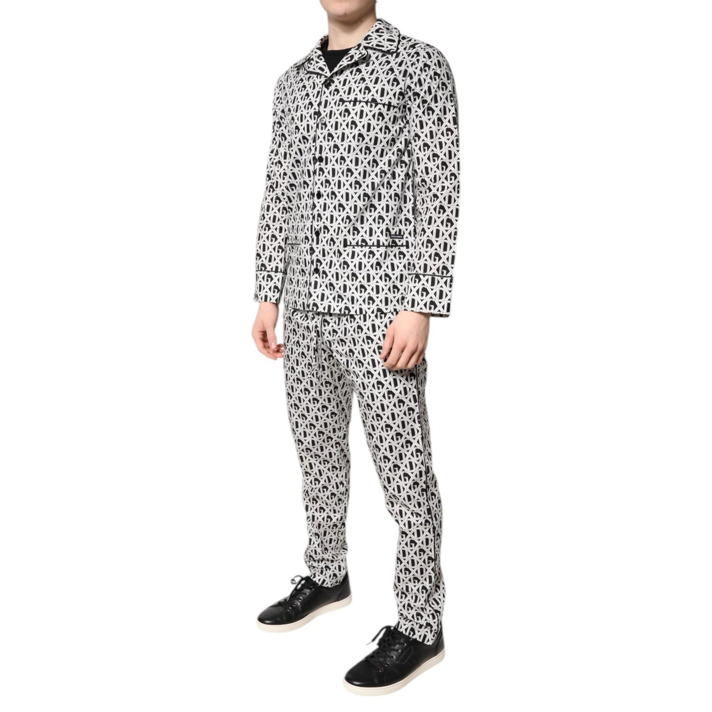 Dolce & Gabbana Black White DG Print Cotton Pajama Set Sleepwear Dolce & Gabbana