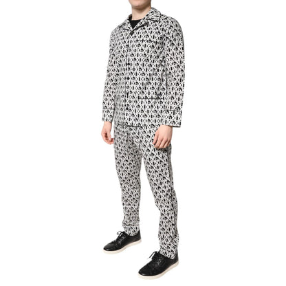 Dolce & Gabbana Black White DG Print Cotton Pajama Set Sleepwear Dolce & Gabbana