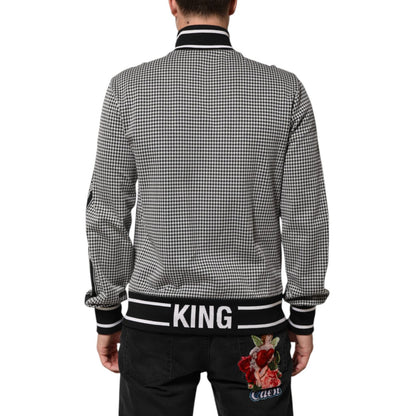 Dolce & Gabbana Black White Houndstooth Wool Crest Jacket Sweater Dolce & Gabbana