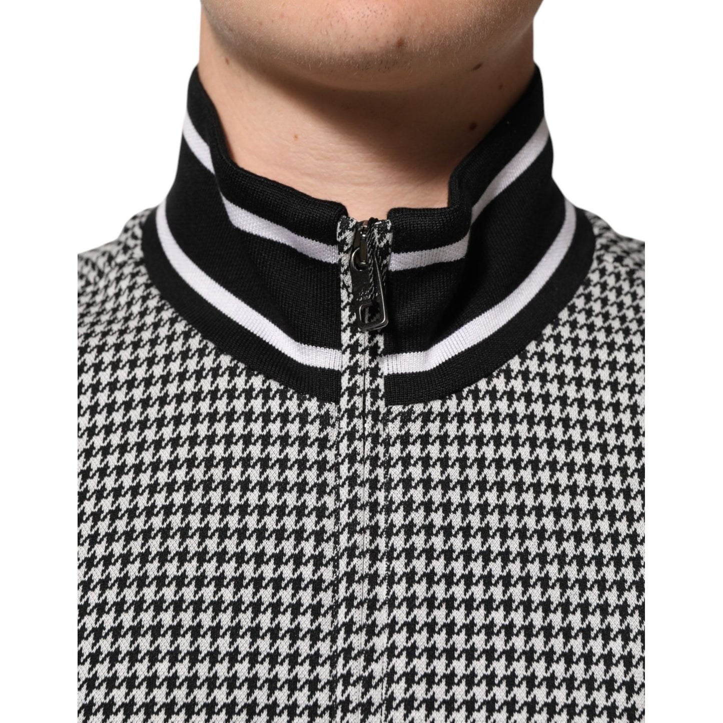 Dolce & Gabbana Black White Houndstooth Wool Crest Jacket Sweater Dolce & Gabbana