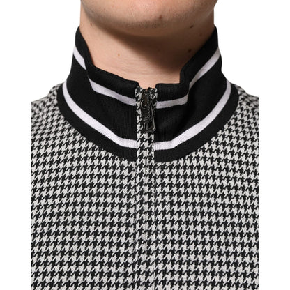 Dolce & Gabbana Black White Houndstooth Wool Crest Jacket Sweater Dolce & Gabbana